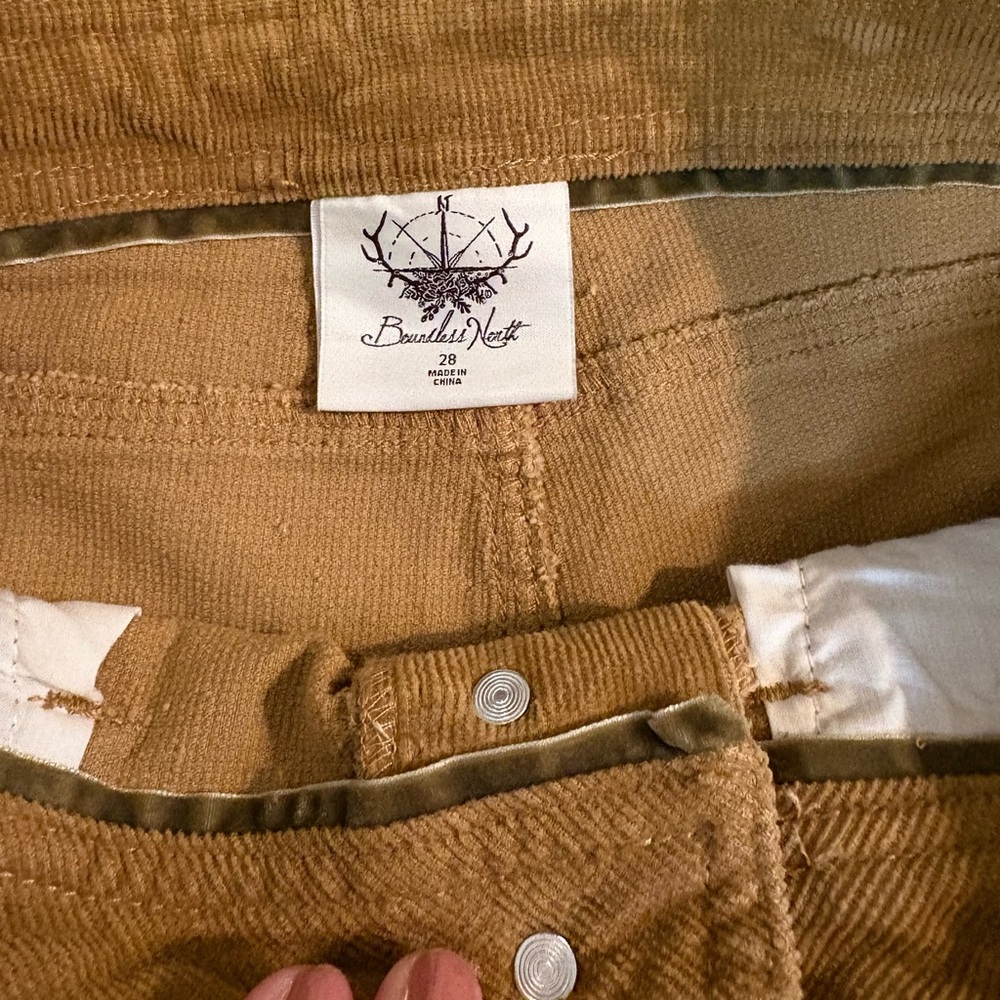 Boundless North Soft Stretchy Corduroy Pants w Distinct Button Fly & Raw Hem S28 - Picture 2 of 12